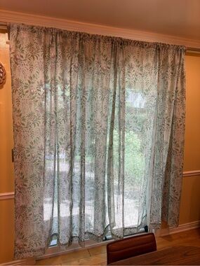 4 Laura Ashley Sheer Floral Curtain Panels in Sage Green 36in x 84in